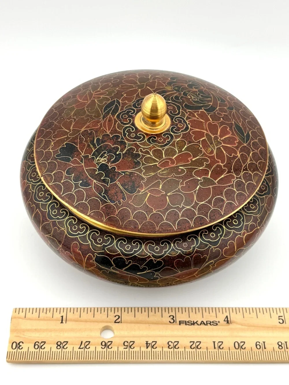 Vintage Chinese Cloisonné Round Lidded Dish